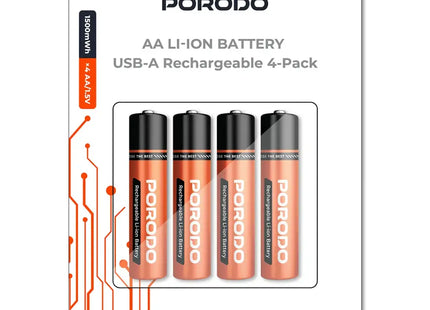 Porodo AA LI-ION Battery USB-A Rechargeable 4-Pack Orange
