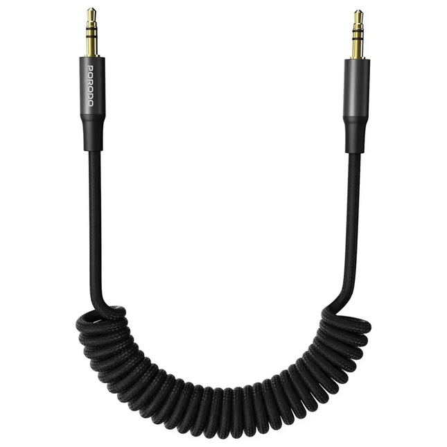 Porodo Audio Jack To Audio Jack Coiled Aux Cable Black