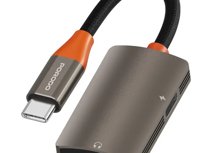 Porodo AudioLink Duo USB-C Interface Audio and Charge Splitter Black & Orange