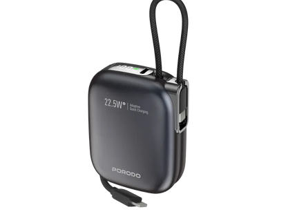 Porodo Bali 10000mAh Power Bank Built-in Lighting & USB-C Cable Black