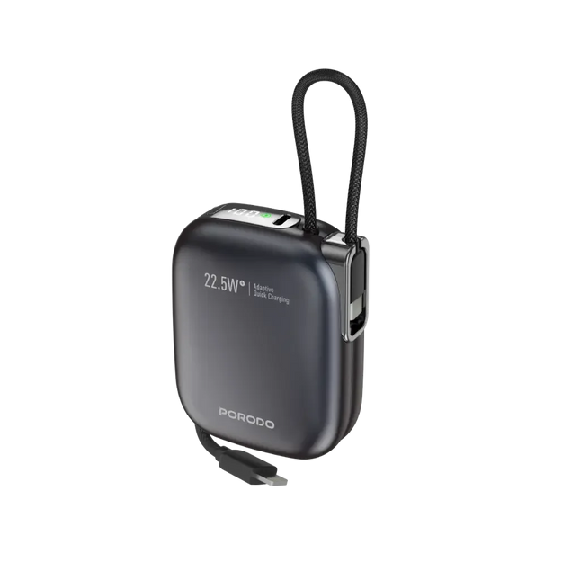 Porodo Bali 10000mAh Power Bank Built-in Lighting & USB-C Cable Black