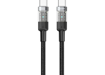Porodo Braided Cable Transparent USB-C To USB-C Fast Charge & Data 1.2m/4ft Black
