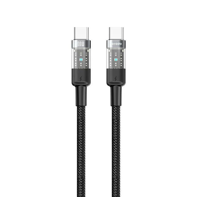 Porodo Braided Cable Transparent USB-C To USB-C Fast Charge & Data 1.2m/4ft Black