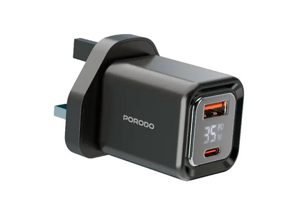 Porodo Dual-Port | Digital Display Quick Charger Black
