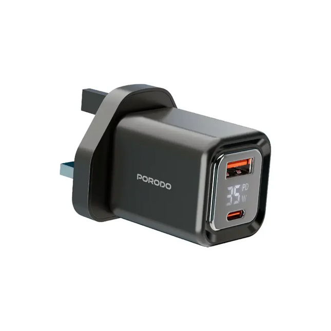 Porodo Dual-Port | Digital Display Quick Charger Black