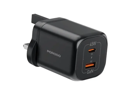 Porodo Dual-Port Quick Charger Black