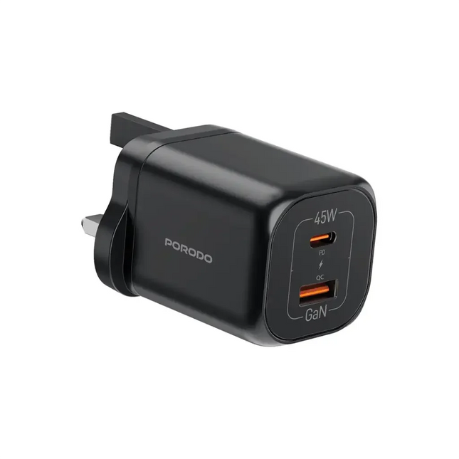 Porodo Dual-Port Quick Charger Black