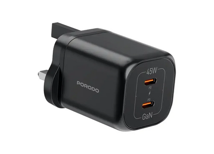 Porodo Dual USB-C Quick Charger Black