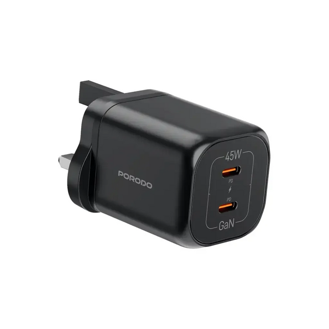 Porodo Dual USB-C Quick Charger Black