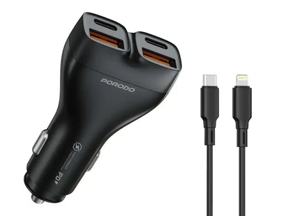 Porodo Dualpower 102W Car Charger With USB-C To Lightning Cable Black