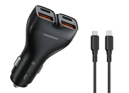 Porodo Dualpower 102W Car Charger With USB-C To USB-C Cable Black