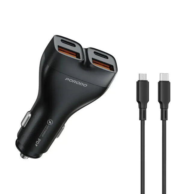 Porodo Dualpower 102W Car Charger With USB-C To USB-C Cable Black