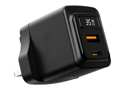 Porodo GaN 35W Dual Port Wall Charger with Power Display Black