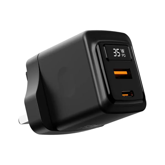 Porodo GaN 35W Dual Port Wall Charger with Power Display Black