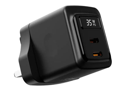 Porodo GaN 35W Dual USB-C Wall Charger with Power Display Black
