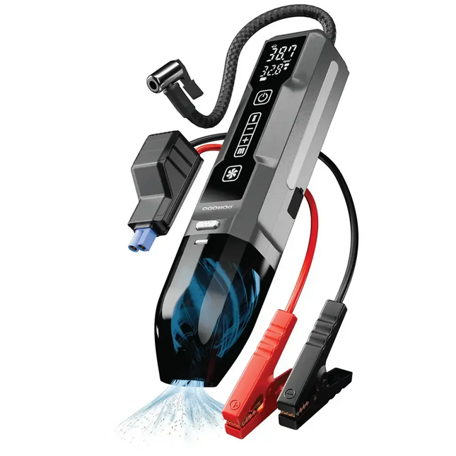 Porodo IGNATOV Jump Starter & Air Pump with Handheld Vacuum | USB-C Recharge Black