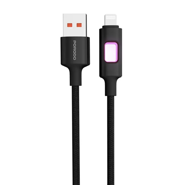 Porodo LED Braided USB-A to Lightning Cable Charging & Data Transfer Black