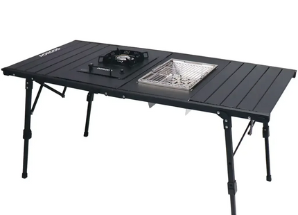 Porodo Lifestyle All-In-One Outdoor Folding Table With Stove & Grill Black
