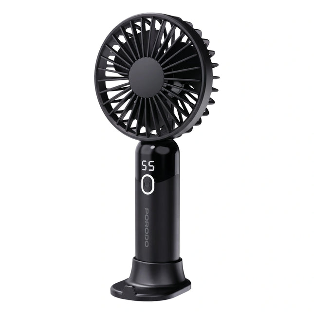 Porodo Lifestyle Chillo Air Portable Handheld Fan With 2-in-1 Detachable Base & Phone Stand Black