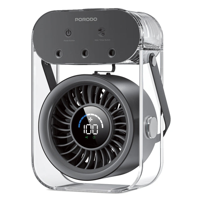 Porodo Lifestyle Chillo Aqua Portable Mist Fan With 500mL Large Water Tank Black