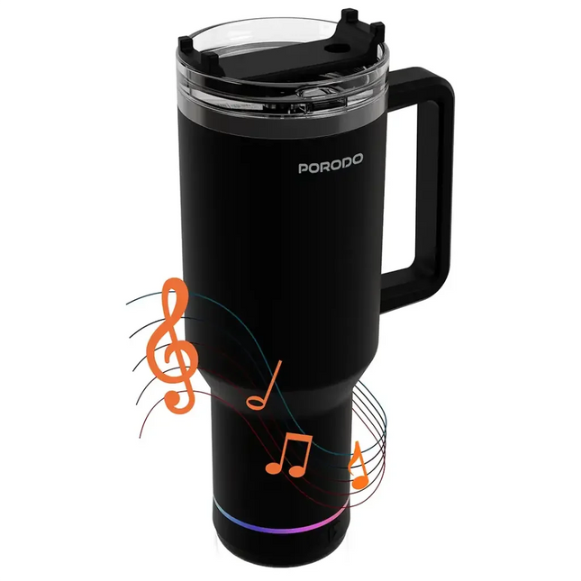 Porodo Lifestyle HydroTunes Bluetooth Speaker Tumbler With High-Quality Sound Black