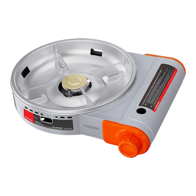 Porodo Lifestyle Single Burner Tabletop Gas Stove Multi-Level Flame Control Gray & Orange