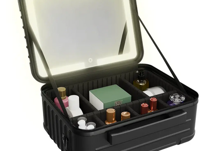 Porodo Lifestyle Travel Makeup Bag With Detachable LED Mirror Black