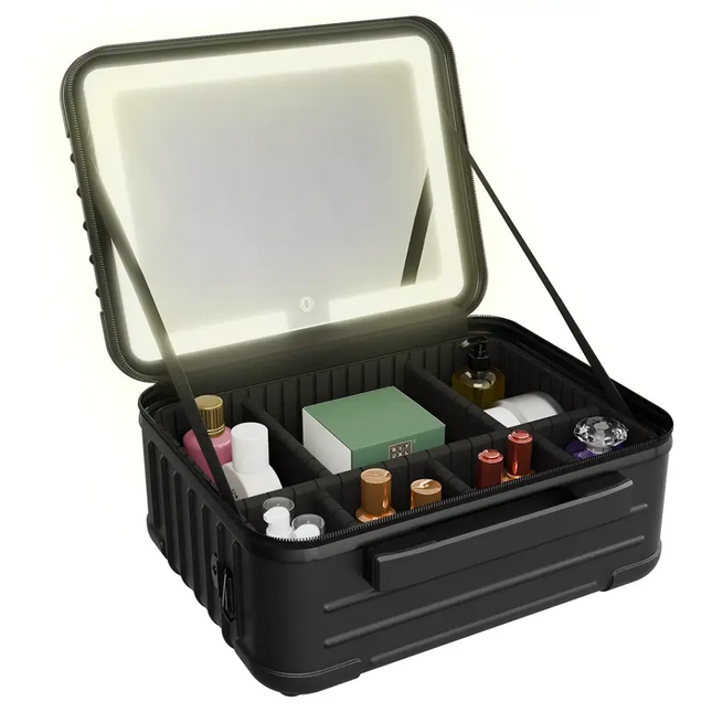 Porodo Lifestyle Travel Makeup Bag With Detachable LED Mirror Black