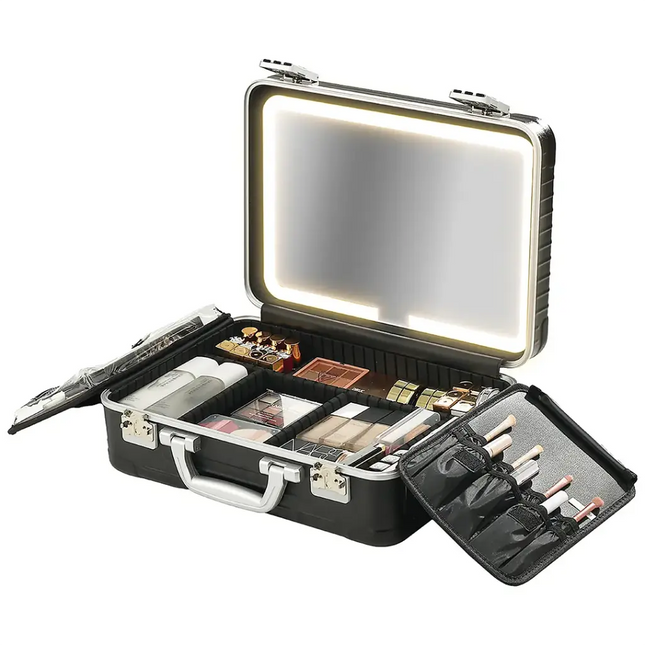 Porodo Lifestyle Travel Makeup Case With Detachable LED Mirror Black