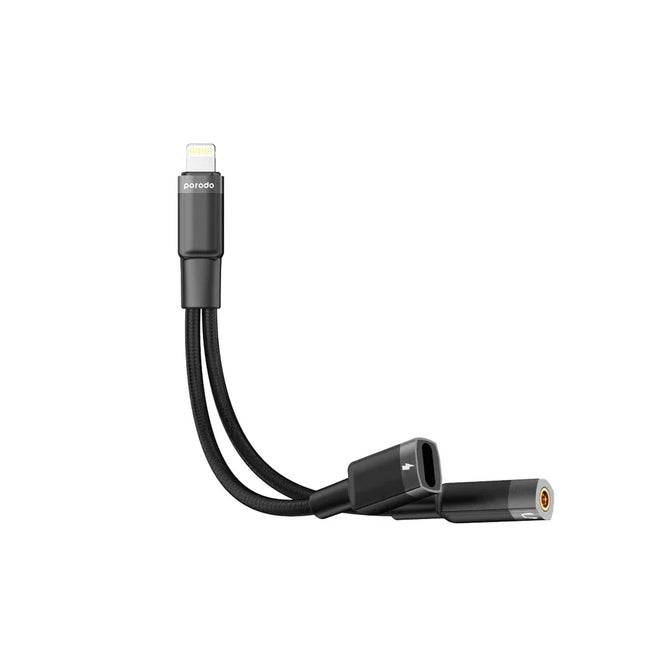 Porodo Lightning Connector Audio & Charge Adapter (0.12m) Black