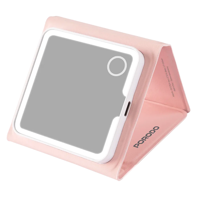 Porodo Lily LED Portable Tri-Fold Makeup Mirror Pink