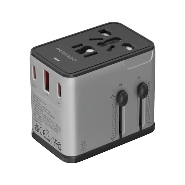 Porodo Mega Volt Universal Travel Adapter Silver & Black