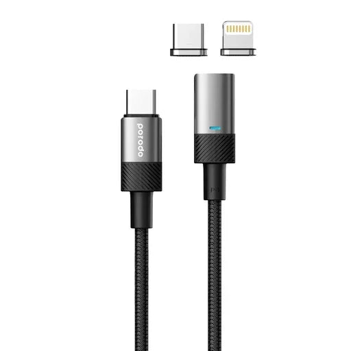 Porodo Multi-Connector Type-C Magnetic Connectors Data & Fast Charge With Aluminum Shell Black