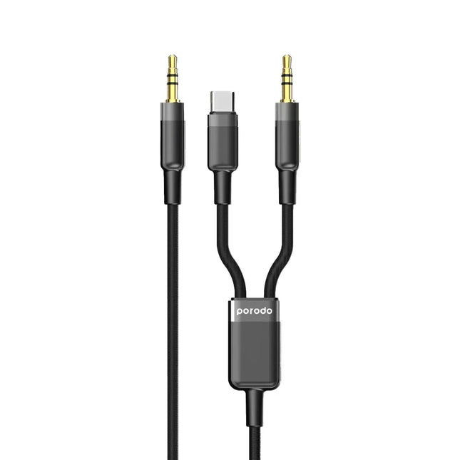 Porodo Multi-Device AUX 3.5mm | Type-C Cable (4ft/1.2m) Black