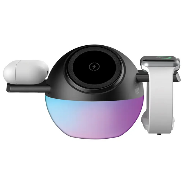 Porodo Orbix 3-In-1 Wireless Charger With Adjustable Ambient Light Black
