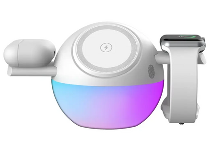 Porodo Orbix 3-In-1 Wireless Charger With Adjustable Ambient Light White