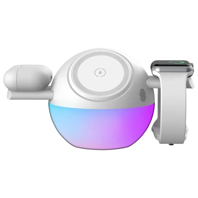 Porodo Orbix 3-In-1 Wireless Charger With Adjustable Ambient Light White