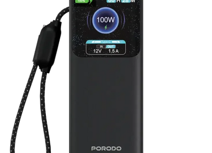 Porodo POLO 10000mAh POWER BANK Built-in USB-C Cables Black