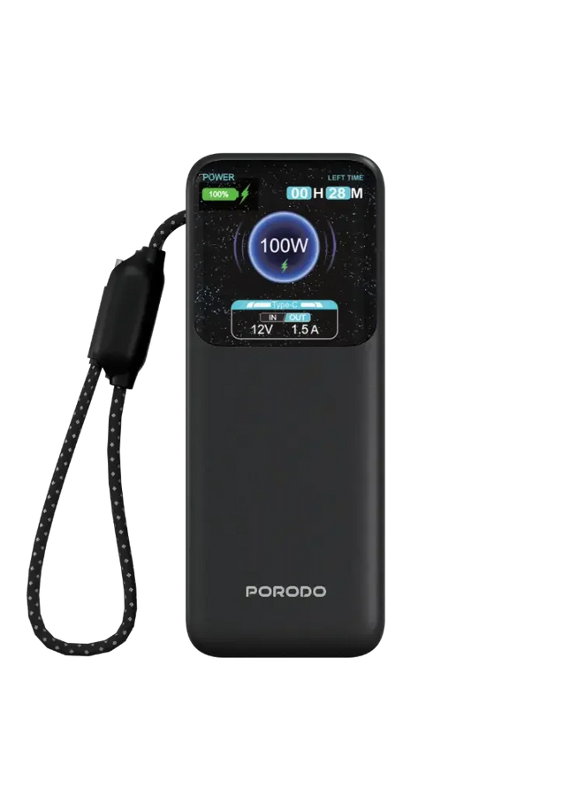 Porodo POLO 10000mAh POWER BANK Built-in USB-C Cables Black