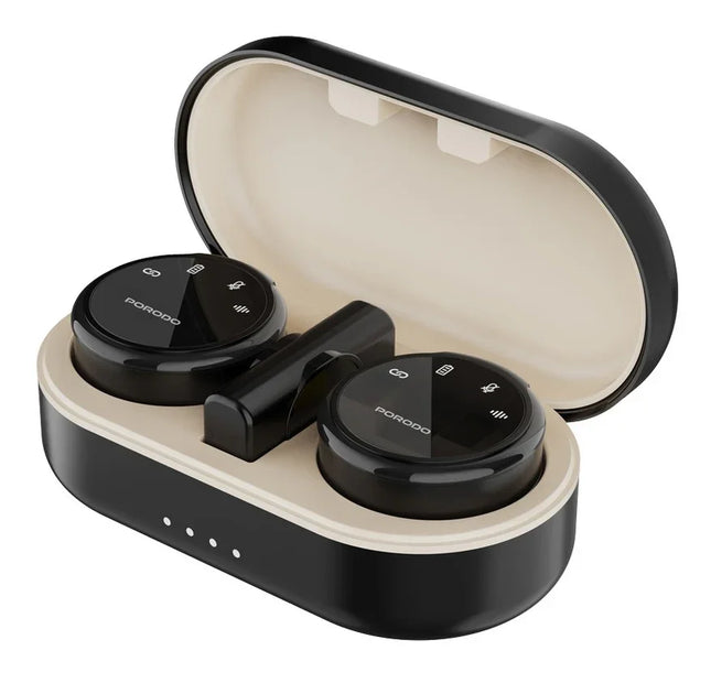Porodo Professional Lavalier Microphone Set With Magnetic Clips & Charging Case Black