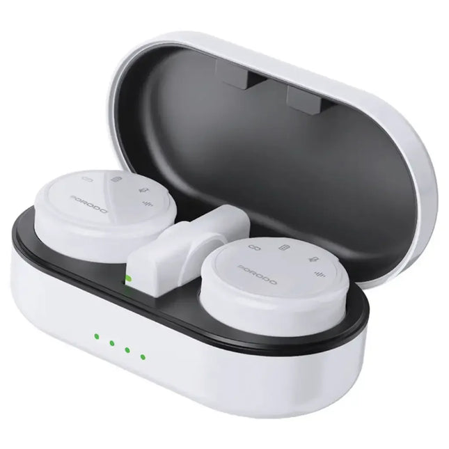 Porodo Professional Lavalier Microphone Set With Magnetic Clips & Charging Case White
