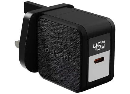 Porodo Quantum GaN 45W USB-C Wall Charger with Digital Display Black