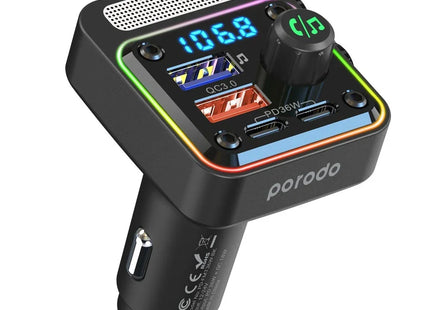 Porodo Quick-Charge FM Car Charger Dual USB-C & USB-A Black