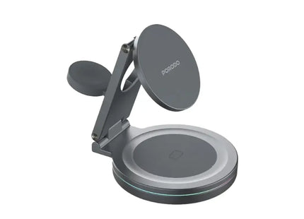 Porodo Rotating Base Three-Device Wireless Charger Gray