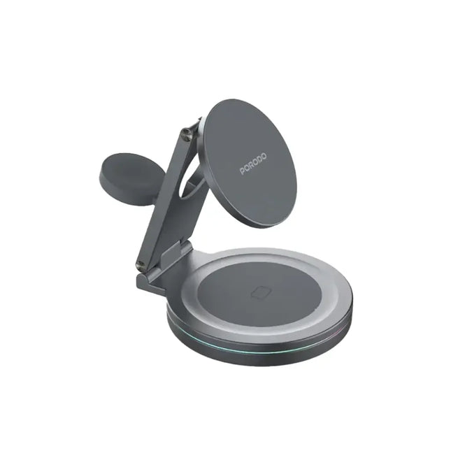 Porodo Rotating Base Three-Device Wireless Charger Gray
