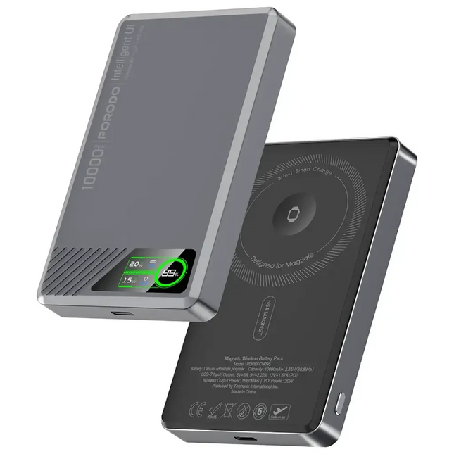 Porodo SlimMag 10000mAh Magnetic Power Bank Gray