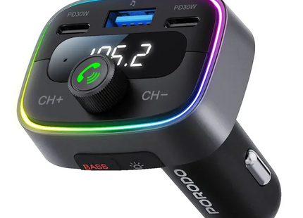 Porodo Smart Car Charger FM Transmitter Black