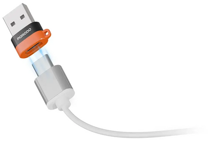 Porodo SnapCharge USB-A to USB-C Converter Power Charging and Data Transfer Black & Orange