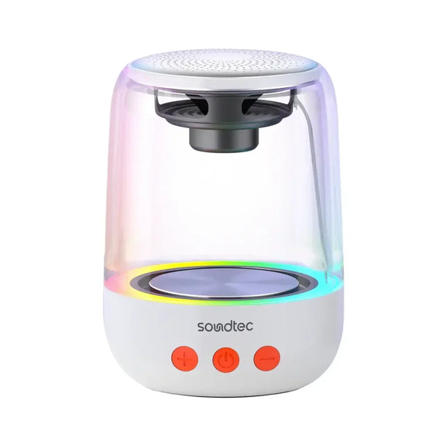 Porodo Soundtec Crystal-Glow Mini Bluetooth Speaker with TWS Pairing | Hands-Free Calls White