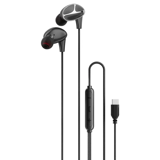 Porodo Soundtec Stereo Bass Type-C Wired Earphones Black